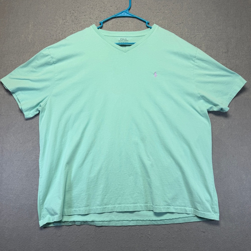 Polo Ralph Lauren Mens XXL Classic Fit V-Neck T-Shirt Mint Green Purple Pony